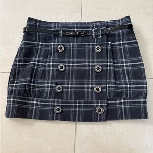Black Plaid Skirt with Belt.